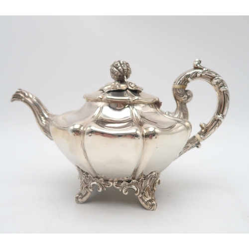 2509 - A WILLIAM IV THREE PIECE SILVER TEA SERVICEby Joseph & Albert Savory, London 1835, of melon form... 