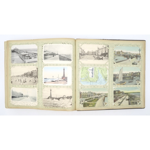 2633 - A SUBSTANTIAL LEATHER-BOUND POSTCARD ALBUMEarly-20th century, containing approximately 750 postcards... 