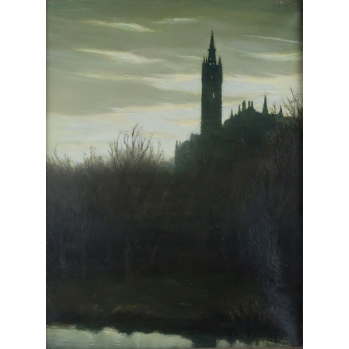 919 - WILLIAM DUNN (SCOTTISH 1862-1948) GLASGOW UNIVERSITY LOOKING WEST Oil on canvas, signed lower right,... 