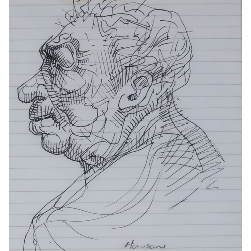 945 - PETER HOWSON OBE (BRITISH B.1958) HEAD IN PROFILE Ink on lined paper, signed lower right in pencil, ... 