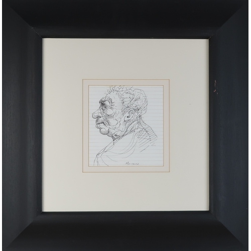 945 - PETER HOWSON OBE (BRITISH B.1958) HEAD IN PROFILE Ink on lined paper, signed lower right in pencil, ... 