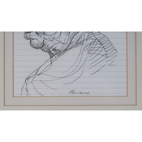 945 - PETER HOWSON OBE (BRITISH B.1958) HEAD IN PROFILE Ink on lined paper, signed lower right in pencil, ... 