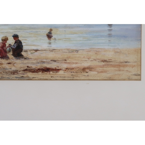 963 - JOSEPH HENDERSON RSW (SCOTTISH 1832-1908) CHILDREN PLAYING ON THE BEACH Watercolour, signe... 