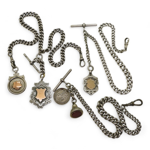 9000 - A silver 44cm curb chain with 'T' Bar and twp lobster claw clasps, and two hallmarked medallions, a ... 