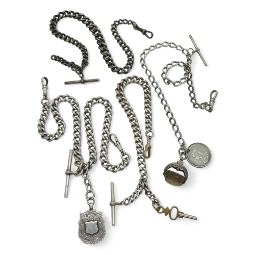 9001 - Four silver fob chains, lengths 24cm, 34cm, 35cm, and 41cm, all four hallmarked to every link, the '... 