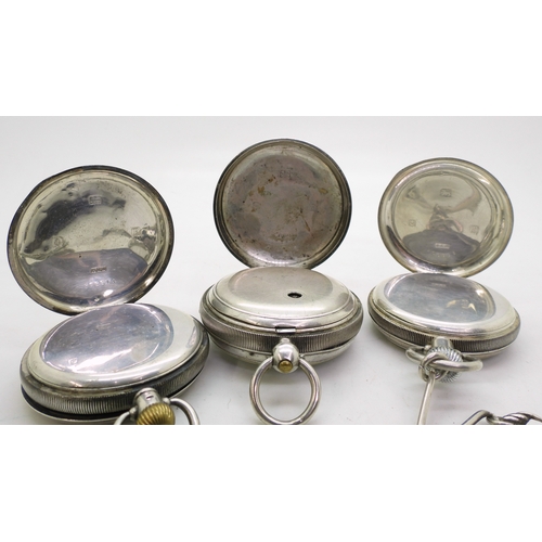 9007 - Three silver pocket watches. A Waltham open face pocket watch, movement 10666066, case with UK hallm... 