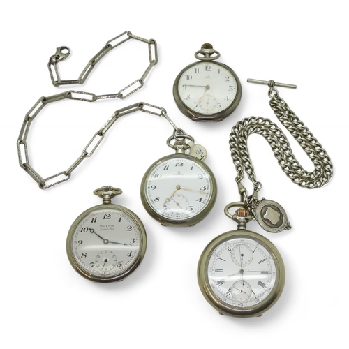 9008 - Three Omega pocket watches and a Moeris Turkish Railway pocket watch. Omegas;- A continental silver ... 