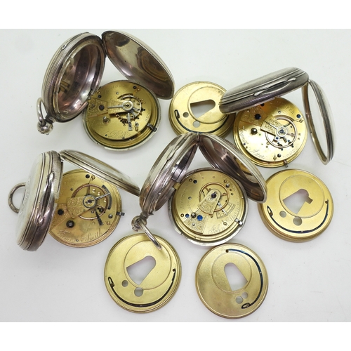 9012 - Four silver pocket watches, a full hunter branded John Elkan of Liverpool St. London, hallmarke... 