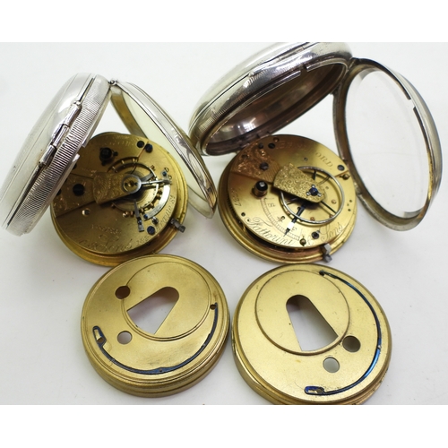 9015 - Four silver open face pocket watches. A Fattorini & Sons Bradford, with bevelled glass, hallmark... 