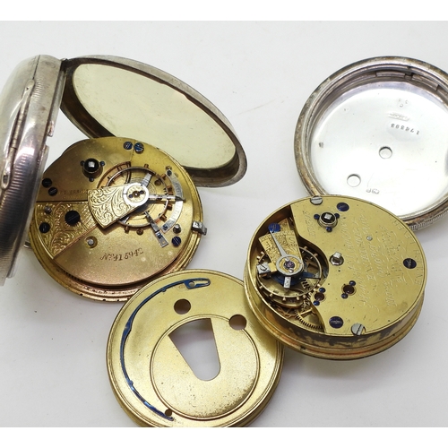 9015 - Four silver open face pocket watches. A Fattorini & Sons Bradford, with bevelled glass, hallmark... 