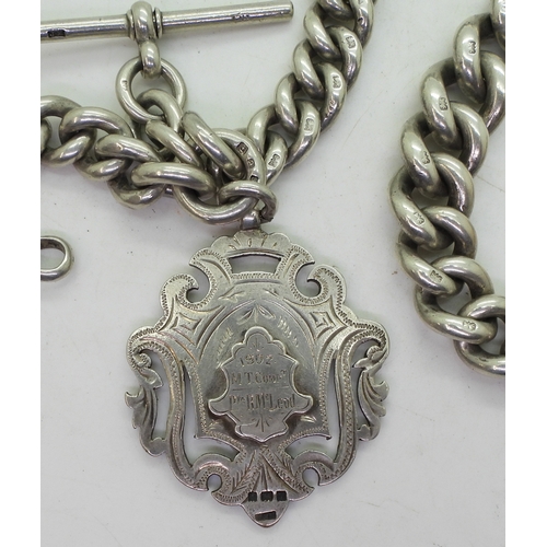 9017 - A very chunky silver fob chain, largest link to the tapered chain is 1.5cm, length 42cm, hallmarked ... 