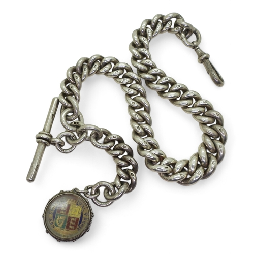 9018 - A very chunky silver fob chain, largest link to the tapered chain is 1.5cm, length 40cm, hallmarked ... 