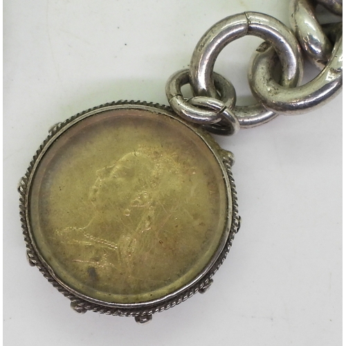 9018 - A very chunky silver fob chain, largest link to the tapered chain is 1.5cm, length 40cm, hallmarked ... 