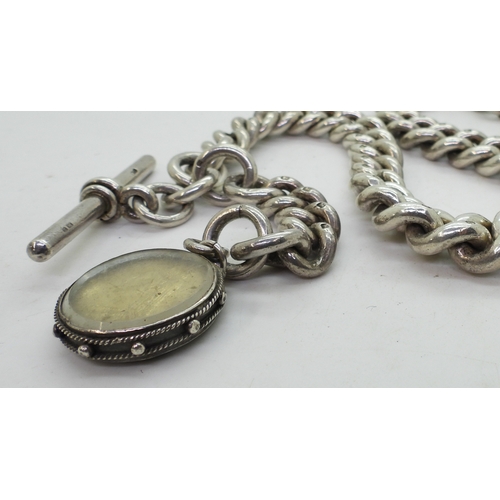 9018 - A very chunky silver fob chain, largest link to the tapered chain is 1.5cm, length 40cm, hallmarked ... 