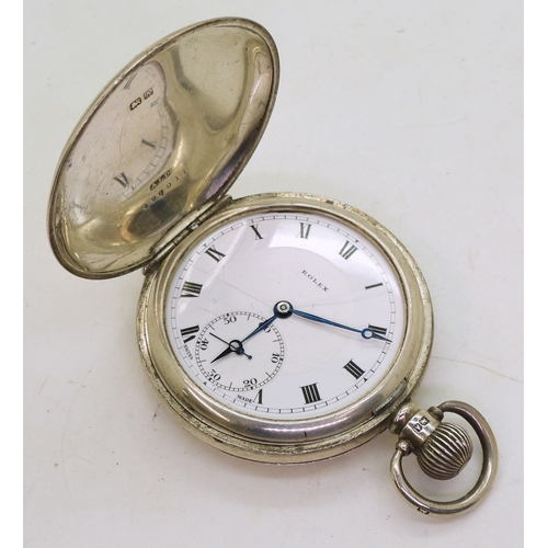 9021 - A silver cased Rolex pocket watch, hallmarked Birmingham 1925, movement signed Rolex 15 jewels, diam... 