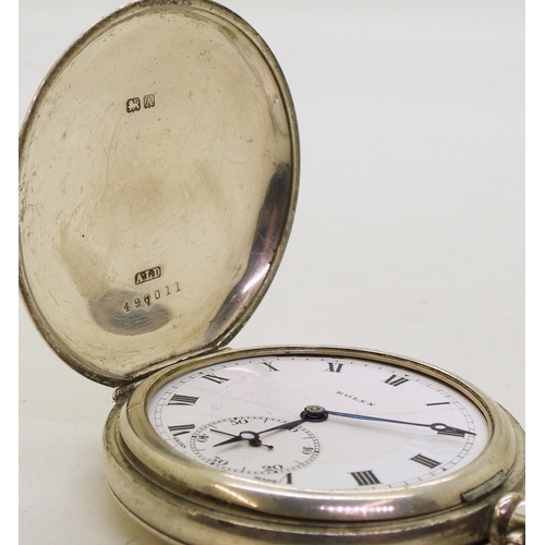 9021 - A silver cased Rolex pocket watch, hallmarked Birmingham 1925, movement signed Rolex 15 jewels, diam... 