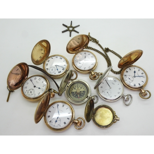 9039 - A modern silver Rotary pocket watch, plain case no inscription or monogram. Five gold plated pocket ... 