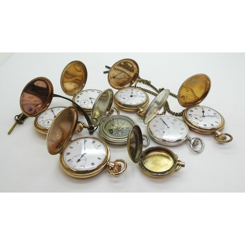 9039 - A modern silver Rotary pocket watch, plain case no inscription or monogram. Five gold plated pocket ... 