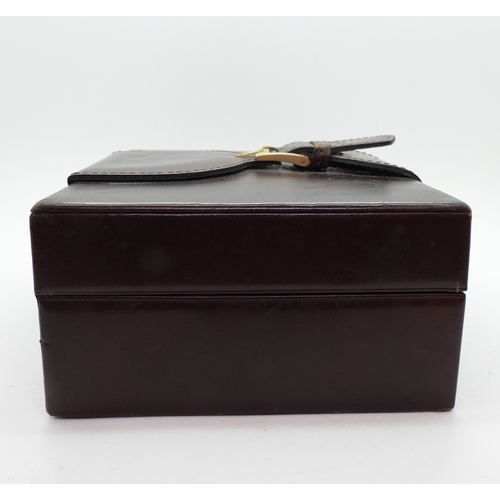 9040 - A brown leather Rolex watch box, with gold coloured buckle, wood clad interior , stamped Creation Ge... 