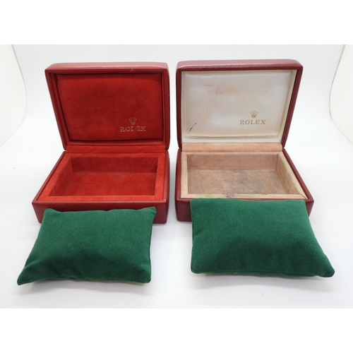 9042 - Four watch boxes signed Rolex. A green leatherette box, top stitched, with Rolex crown logo in gold ... 