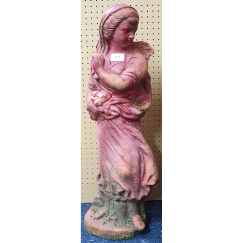 123 - A late 19th/early 20th century cast iron garden statue of a maiden carrying sticks, 66cm high