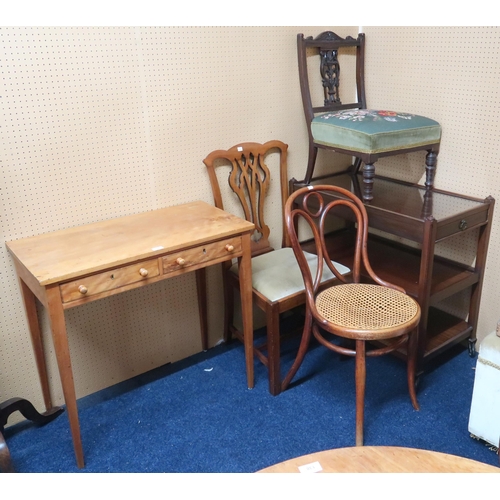 130 - A mixed lot to include two drawer side table, two tier serving trolley, Thonet bentwood chair with c... 