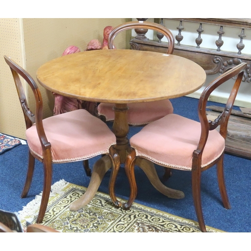 138 - A lot comprising a circular topped tilt top breakfast table on tripod base, 72cm high x 91cm diamete... 