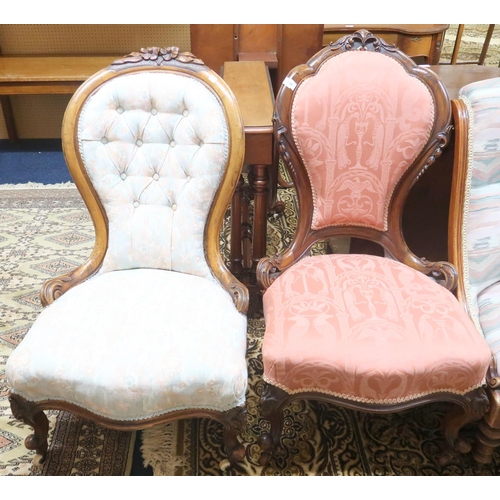 139 - A lot comprising two assorted Victorian walnut framed spoon back nursing chairs (2) 