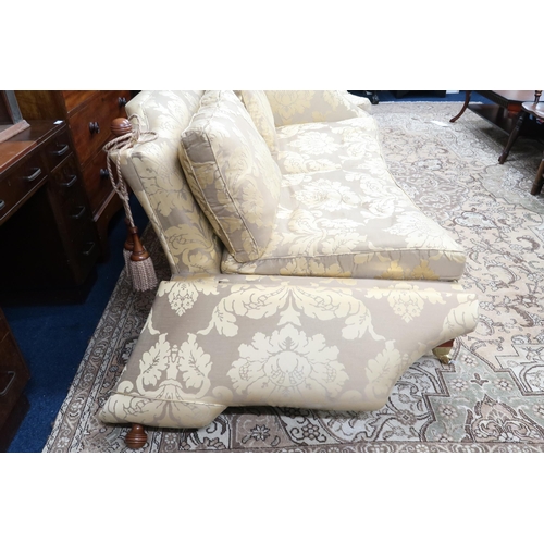 18 - A pair of contemporary gilt Damask upholstered Duresta drop end two seater settees, 87cm high x 183c... 