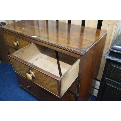 38 - A 19th century stained pine two over three chest of drawers with turned handles on bracket feet, 99c... 