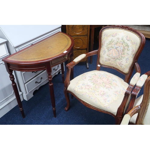 41 - A lot comprising a pair of reproduction floral tapestry upholstered parlour armchairs, another butto... 