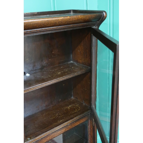 5 - An early 20th century oak two tier sectional bookcase with two pairs of glazed doors on shaped plint... 