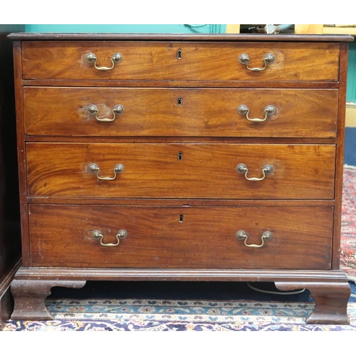 64 - A 19th century mahogany crossbanded chest of drawers with four graduating drawer with brass drawer p... 