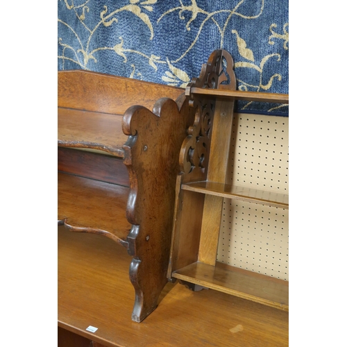 72 - A lot comprising a 19th century two tier fret cut open shelf, 52cm high x 79cm wide x 30cm deep and ... 