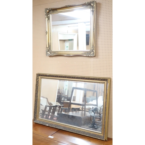 74 - A lot comprising a 20th century gilt framed bevelled glass wall mirror, 75cm x 115cm and another sma... 