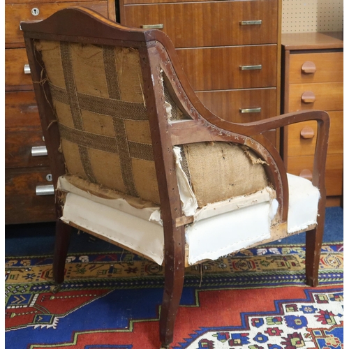 81 - A late 19th/early 20th century mahogany and fruitwood inlaid framed part upholstered armchair with d... 