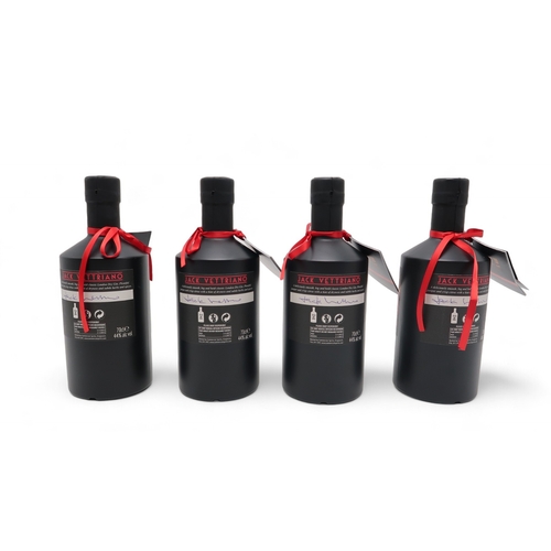 2680 - JACK VETTRIANO LONDON DRY GIN 44% vol 70cl, A set of 4 bottles of hand-signed London Dry Gin by the ... 