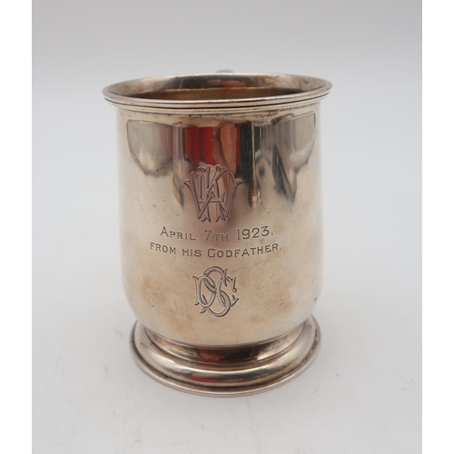 375A - A George VI silver christening mug, by Adie Brothers Ltd, in the Queen Anne style, Birmingham 1947, ... 