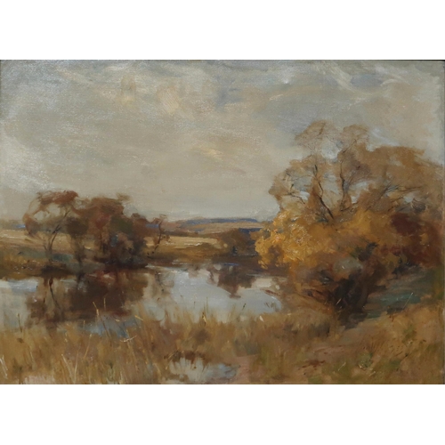 911 - WILLIAM MILLER FRAZER (SCOTTISH 1864-1961) A BLUSTERY AUTUMN AFTERNOON Oil on canvas, signed lower r... 