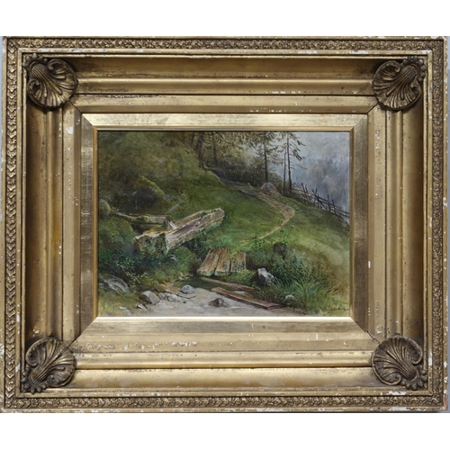 912 - 19th CENTURY AUSTRIAN SCHOOL MOUNTAIN FOUNTAIN Oil on panel, signed lower right, 23 x 31cm... 