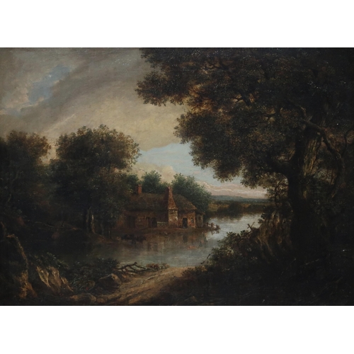 914 - IN THE STYLE OF PATRICK NASMYTH (SCOTTISH 1787-1831) FARM BY THE RIVER  Oil on canvas, 27 x 36cm... 