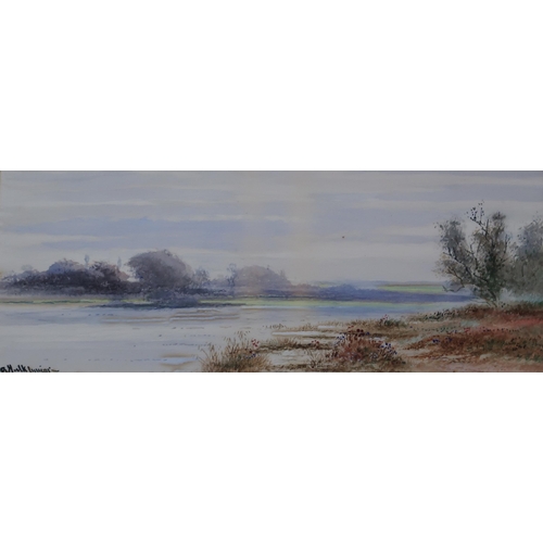 923 - ABRAHAM HULK II (DUTCH 1851-1922) RIVERSCAPE Watercolour, signed lower left, 17 x 44cm&nbs... 