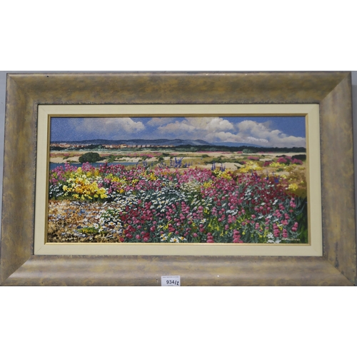 934 - NICHOLAS ENGLEFIELD (20th CENTURY) FLOWERING CRUMBLES Acrylic on canvas, 27 x 55cm  Together with an... 