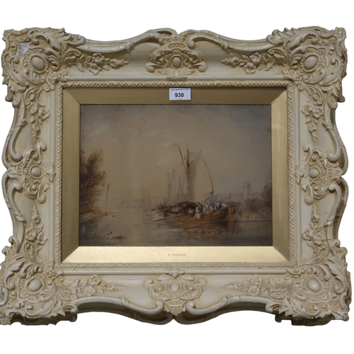 938 - EDWARD TUCKER (ENGLISH 1830-1909) FISHING BOATS Watercolour, signed lower right, 25 x 33 c... 