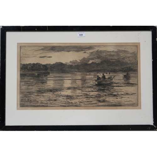 939 - COLIN HUNTER (SCOTTISH 1841-1904) FISHING BOATS Etching, signed lower right, 33 x 60cm... 