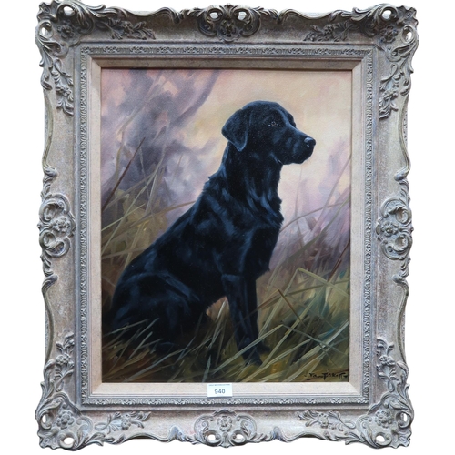 940 - JOHN TRICKETT (ENGLISH b.1952) BLACK LABRADOR Oil on board, signed lower right, 50 x 39cm... 