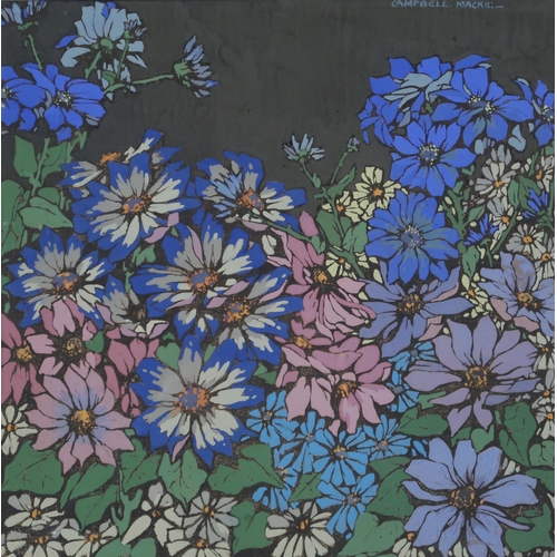 949 - CAMPBELL MACKIE (20th CENTURY)  BLUE AND PINK FLOWERS Mixed media, signed upper right, 35 x 35cm... 