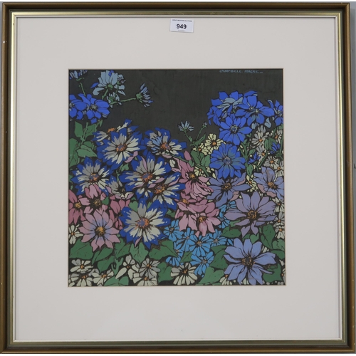 949 - CAMPBELL MACKIE (20th CENTURY)  BLUE AND PINK FLOWERS Mixed media, signed upper right, 35 x 35cm... 