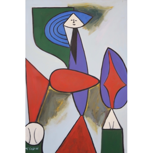 972 - FRANK MCFADDEN AFTER PABLO PICASSO (SCOTTISH b.1972) SEATED WOMAN Acrylic on canvas, signe... 