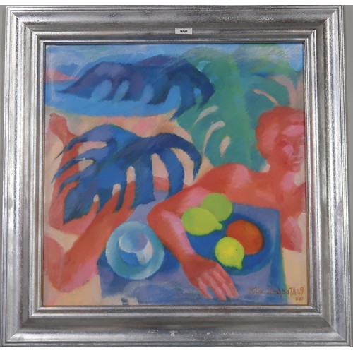 960 - KIM REDPATH (SCOTTISH 1925-2018) LADY WITH LEMONS Oil on canvas, signed lower right, 60 x 60cm  Titl... 